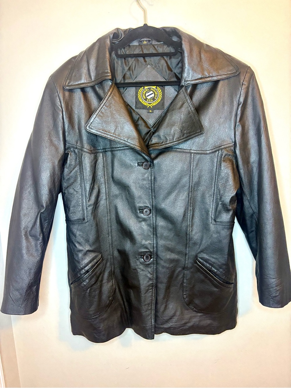 Michael Michelle Women’s Black Genuine Leather Longline Jacket Coat XL